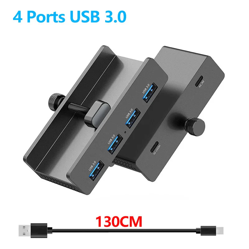 Aluminum 4-Port USB 3.0 Hub — High-Speed Clip Hub with Power Supply, 5–10Gbps Data Transfer, USB 3.2 for Mac & PC