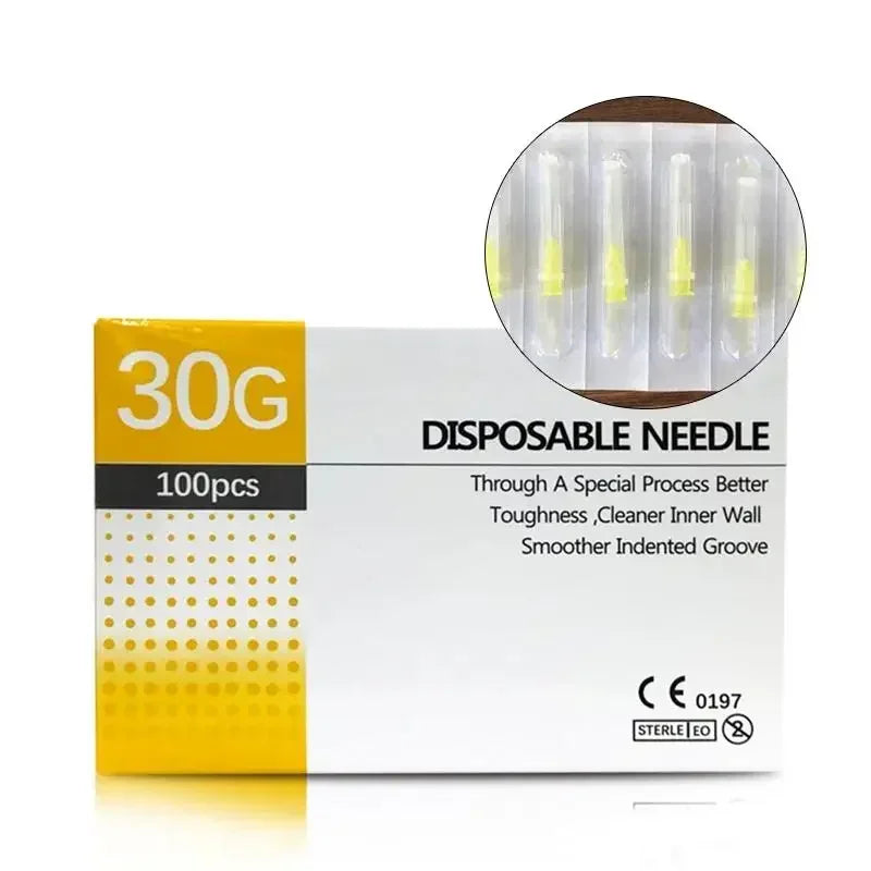 100PCS 30G Painless 4/6/13mm Ultrafine Transparent Syringe Needles with Clear Tip Cap - Beauty & Pharmaceutical Use
