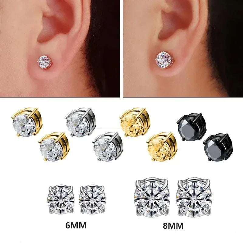 Crystal Magnetic Ear Studs – Punk Round Zircon Non-Piercing Earrings for Men & Women