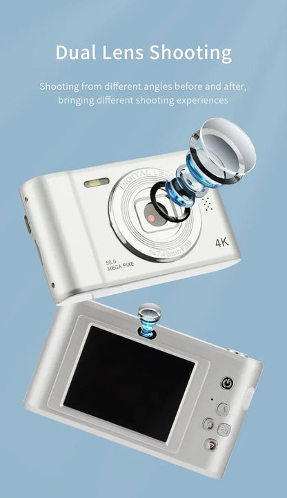 4K Digital Camera – 50MP Travel Selfie Camera with HD Zoom, 2.4-inch Screen, Mini Retro Cam for Kids & Beginners