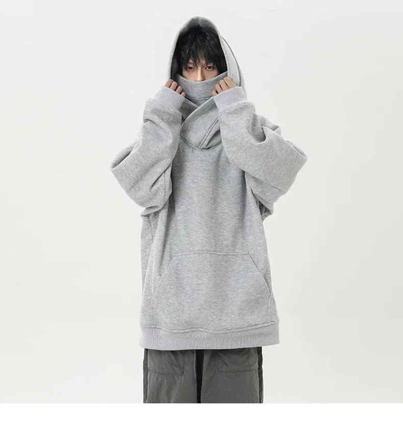Autumn High Neck Sweatshirt for Men – Pile Collar Hoodie, Harajuku Ninja Style, Casual Sports Loose Fit Top
