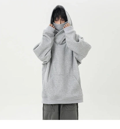 Autumn High Neck Sweatshirt for Men – Pile Collar Hoodie, Harajuku Ninja Style, Casual Sports Loose Fit Top