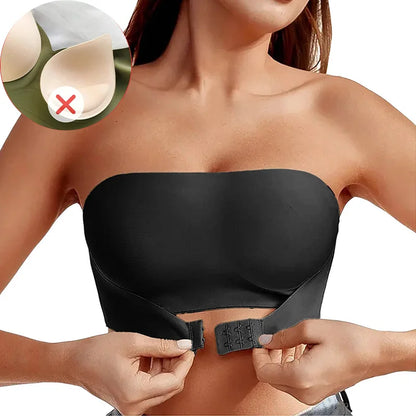 Women’s Strapless Push Up Bra – Seamless Ice Silk Removable Padded Invisible Anti-Slip Beauty Back Off Shoulder Bralette
