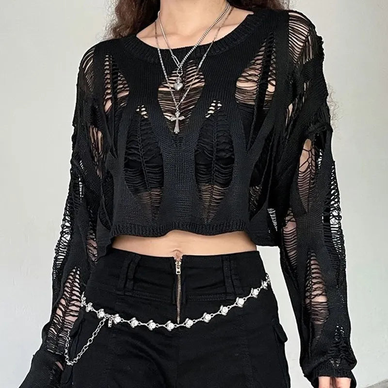 ITOOLIN Women's Y2K Hollow Out T-Shirt - Batwing Sleeve Knitted Shirt, Loose Streetwear Tops for Spring and Autumn 2024