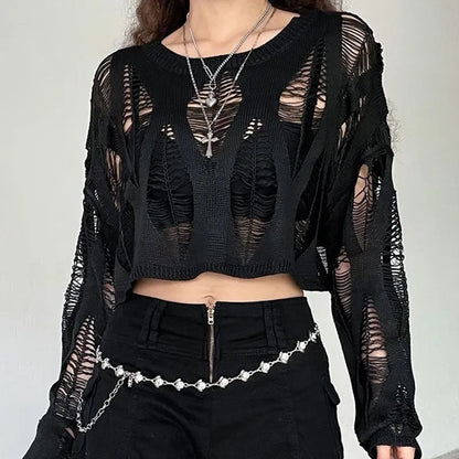 ITOOLIN Women's Y2K Hollow Out T-Shirt - Batwing Sleeve Knitted Shirt, Loose Streetwear Tops for Spring and Autumn 2024