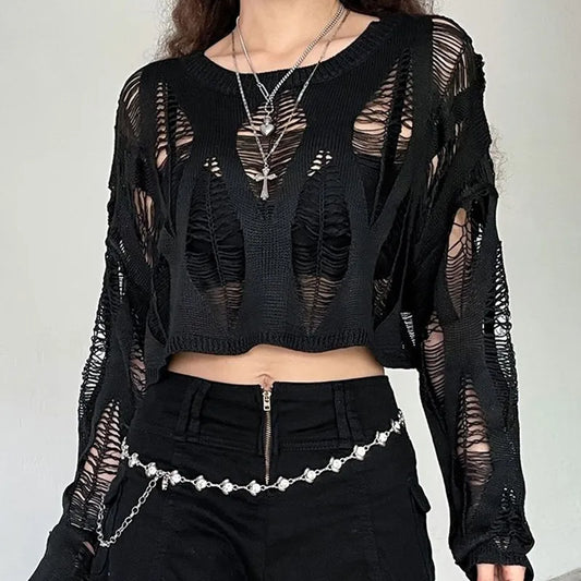 ITOOLIN Women's Y2K Hollow Out T-Shirt - Batwing Sleeve Knitted Shirt, Loose Streetwear Tops for Spring and Autumn 2024