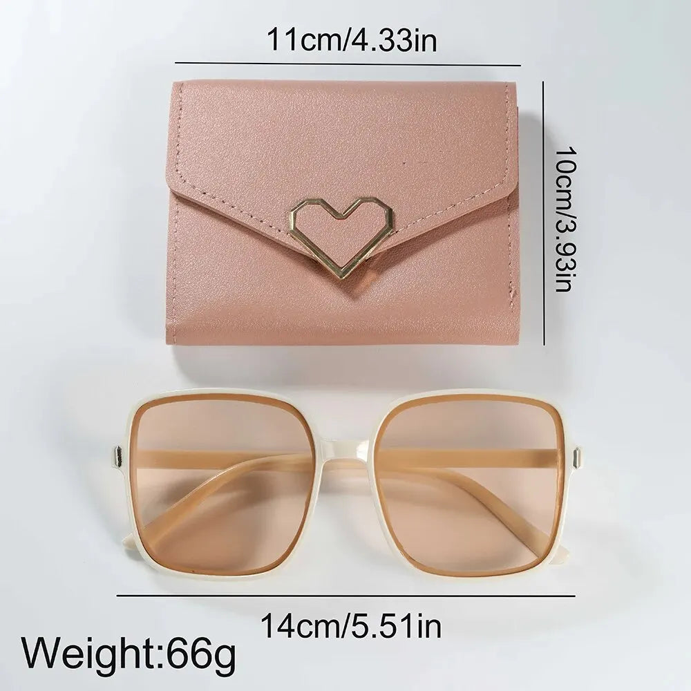 3PCS Women’s Casual Leather Watch Set – Quartz Wristwatch, Heart Bow Wallet, Glasses & Sunglasses Clock Montre Femme