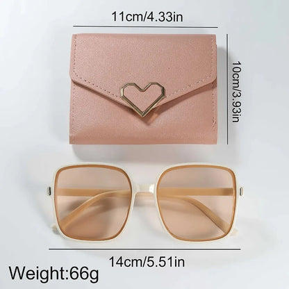 3PCS Women’s Casual Leather Watch Set – Quartz Wristwatch, Heart Bow Wallet, Glasses & Sunglasses Clock Montre Femme