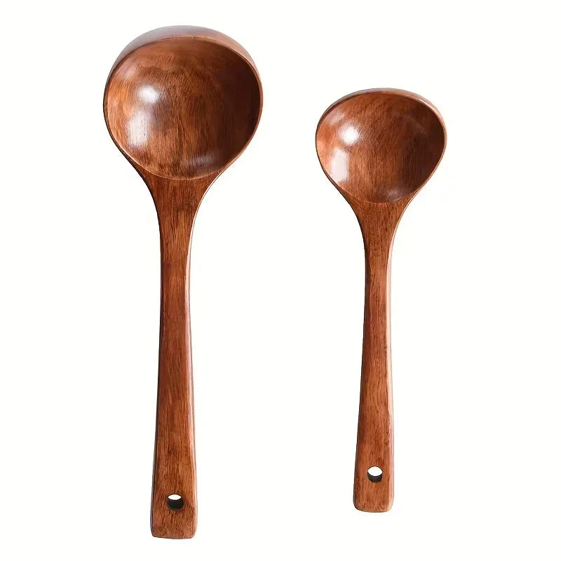 Non-Stick Wooden Cooking Spoon — Solid Anti-Scalding Soup Ladle for Daily Kitchen Use