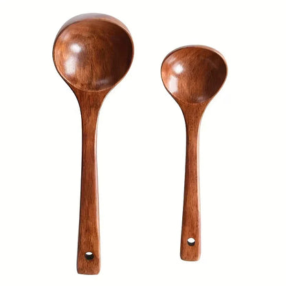 Non-Stick Wooden Cooking Spoon — Solid Anti-Scalding Soup Ladle for Daily Kitchen Use