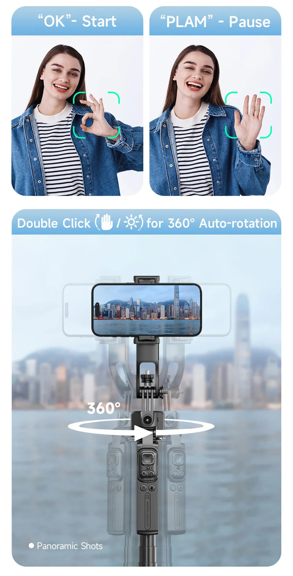 C17 360° Auto-Rotation Monopod – AI Tracking Tripod with Bluetooth Shutter, Fill Light & Wireless Selfie Stick for Phones