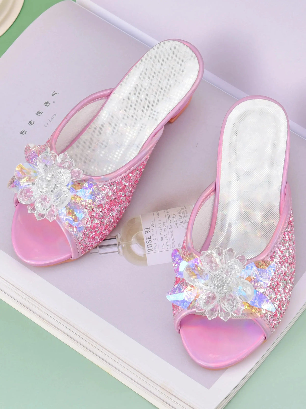 Girls’ Crystal Princess Slippers - High Heel Dress Shoes for Children
