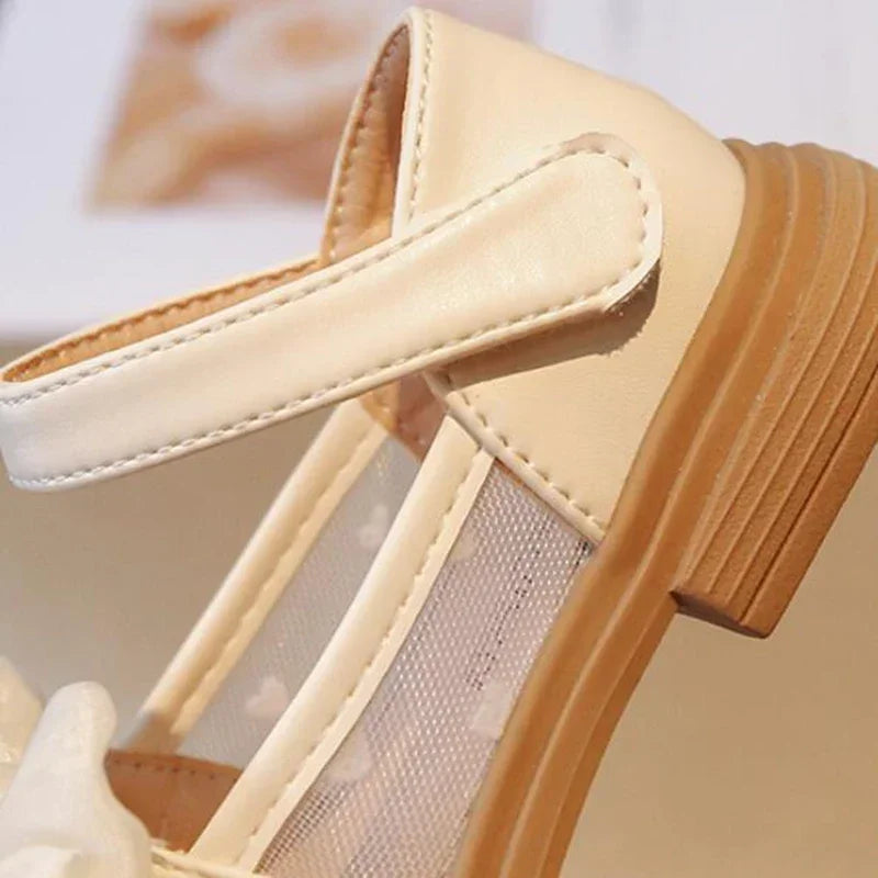 Children’s Princess Lace-Up Flats - Bow Detail Leather Shoes for Girls, Sizes 23–35, Spring & Autumn Wedding Footwear
