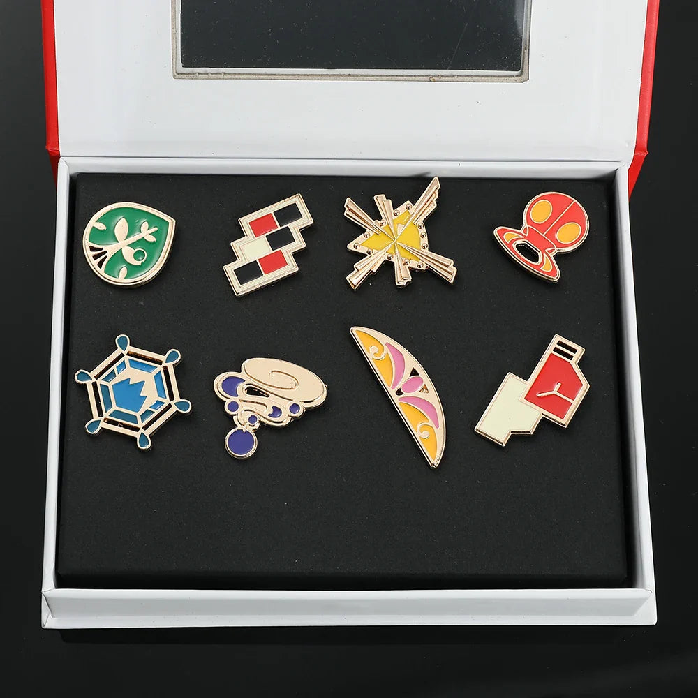 Pokémon Gym Badges Box Set – Kanto, Johto, Hoenn, Sinnoh, Unova, Kalos & Orange Islands Region Pins and Brooches