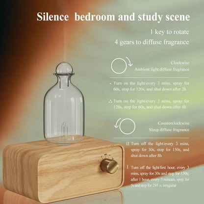 Glass Essential Oil Diffuser with Wood Grain Base - 2600mAh Nebulizer for Professional Aroma Therapy in Home or Office