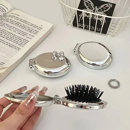 Folding Comb with Mirror - Portable Scalp Massage Hair Styling Brush for Women