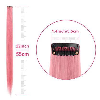 1/5/11 Pack 22" Clip-In Multi-Color Rainbow Hair Extensions – Synthetic Highlights for Girls, Women & Kids