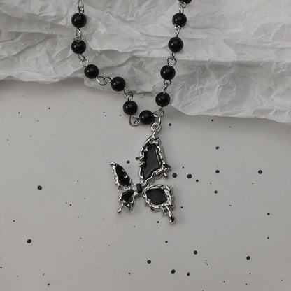 Gothic Bat Cross Necklace Set - Y2K Thorn Love Black Beaded Layered Jewelry for Halloween Parties