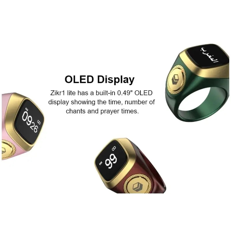 Iqibla Smart Tasbih Tally Counter - Digital Zikr Ring for Muslims, 5 Prayer Time Vibration Reminder, Waterproof