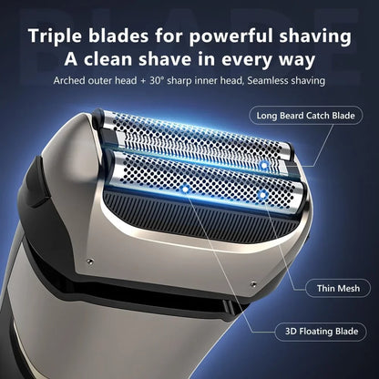Sejoy Electric Razor for Men – 3-Blade Foil Shaver with 7500 RPM High-Speed Motor & Digital Power Display