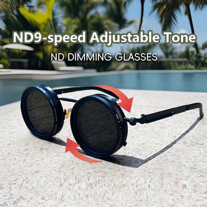 Polarized Round Sunglasses ND9 – Adjustable Dimming Retro Punk UV400 Shades for Men & Women, Ideal for Fishing & Outdoor Use