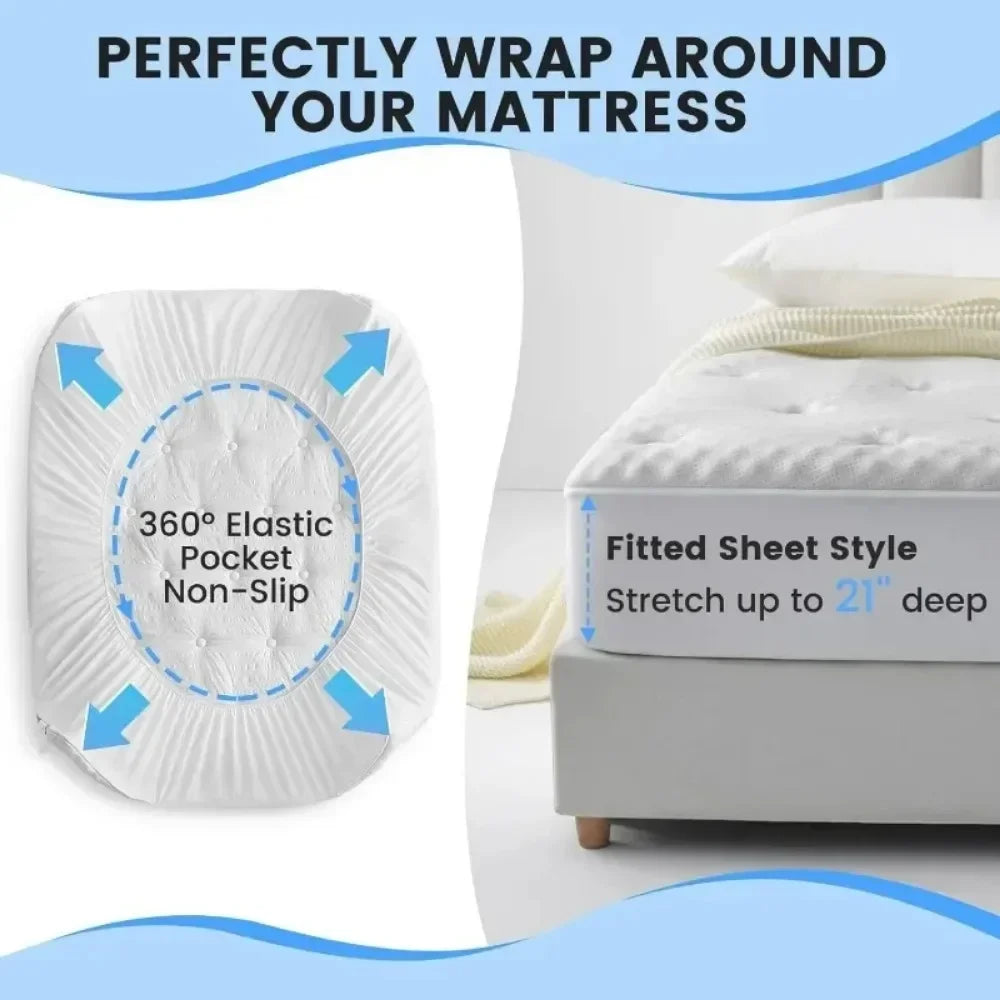 Reversible Queen Memory Foam Mattress Pad - Bamboo Viscose Egg Crate Topper, Noiseless Waterproof