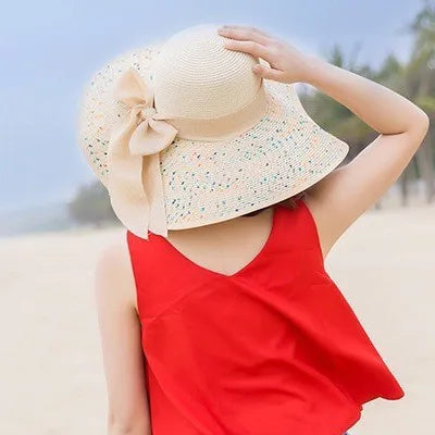 Wide Brim Straw Sun Hat - Summer Beach Travel Shade & UV Protection Hat