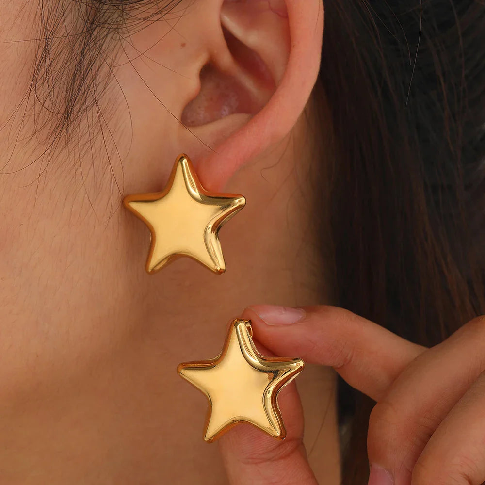 Stainless Steel Star Stud Earrings — Exquisite Sparkling Fairy Jewelry for Women, Ornate Texture, Perfect Gift for Best Friend