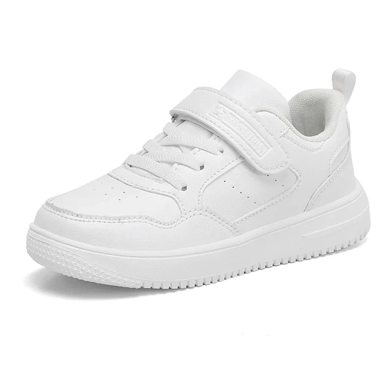 Children’s Black Leather Sneakers – Non-Slip Casual Flat Walking Shoes for Boys & Girls, Lightweight Student Sports Footwear