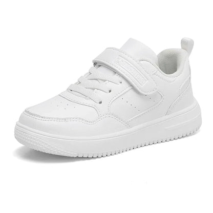 Children’s Black Leather Sneakers – Non-Slip Casual Flat Walking Shoes for Boys & Girls, Lightweight Student Sports Footwear