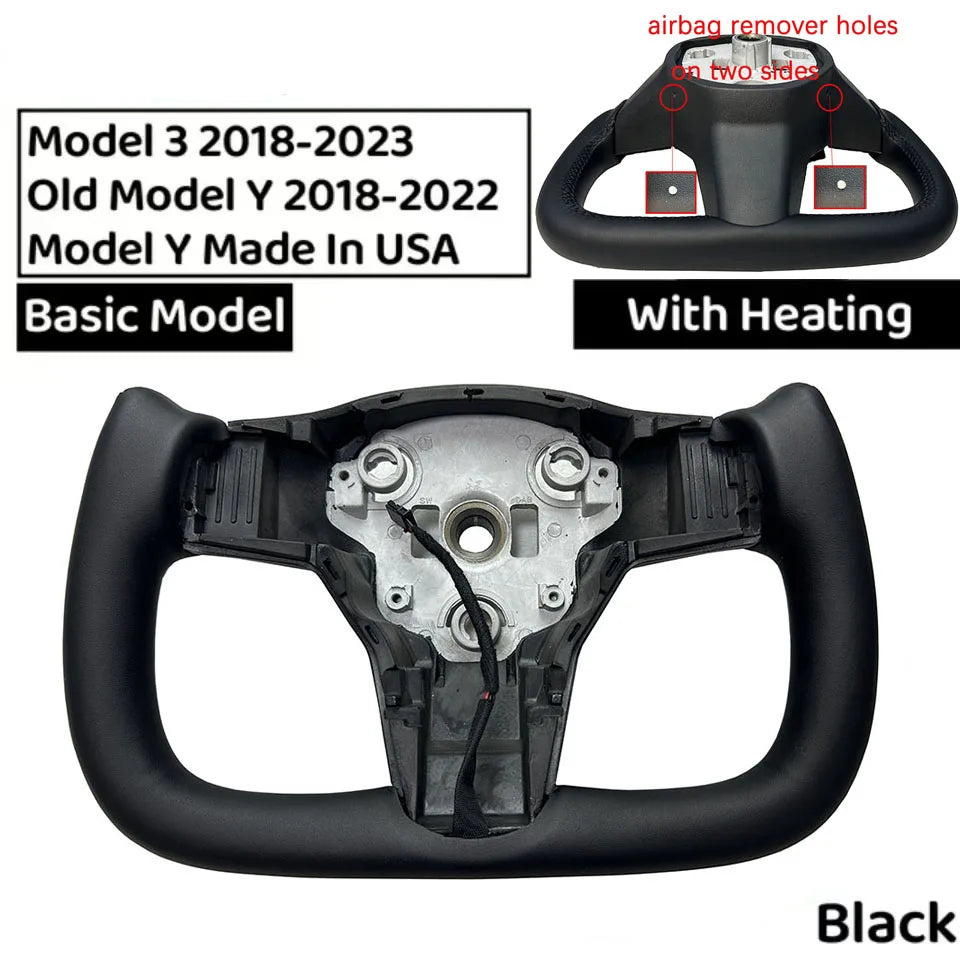 350mm Heated Yoke Steering Wheel – Custom NAPPA Leather Accessory for Tesla Model 3/Y (2018–2024)