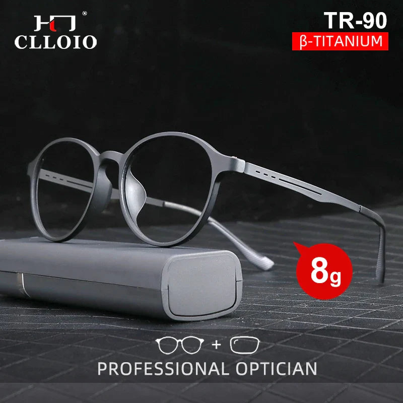 CLLOIO Ultra-Light TR90 Blue Light Blocking Reading Glasses – Classic Round Titanium Frame Optical Eyewear for Men & Women