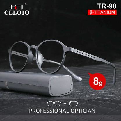 CLLOIO Ultra-Light TR90 Blue Light Blocking Reading Glasses – Classic Round Titanium Frame Optical Eyewear for Men & Women