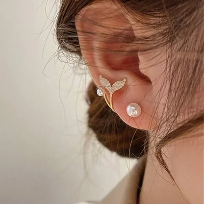 Korean Vintage Pearl & Crystal Earrings for Women — Luxury Zircon Flower, Butterfly & Leaf Stud Jewelry