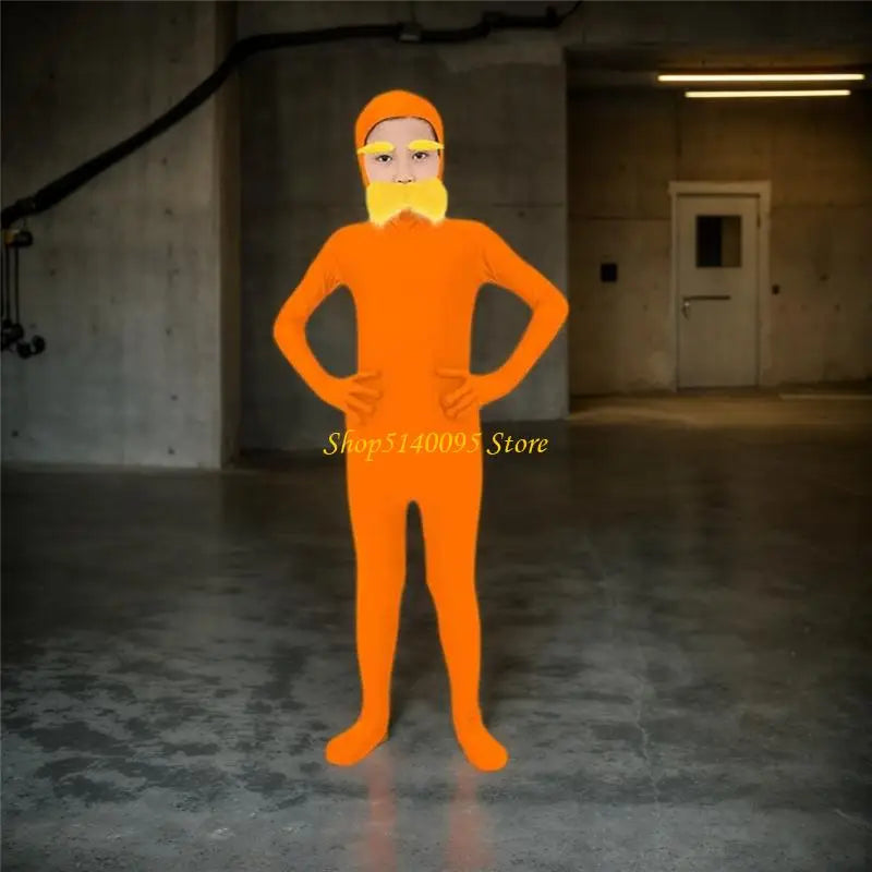 DXAE Tangerine Costume Accessories – Yellow Full Bodysuit with Open Face, Mustache & Eyebrow