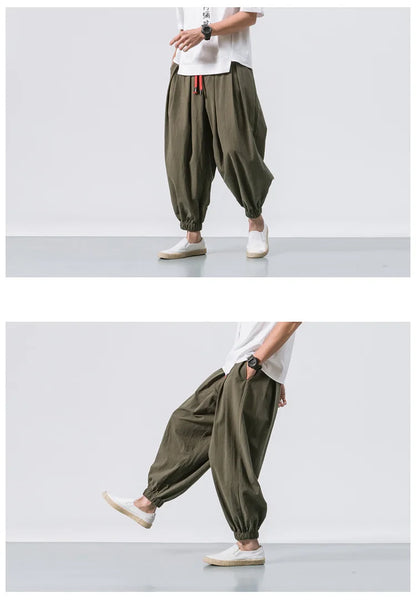 Men’s Oversized Harem Pants – Loose Chinese Style Cotton Linen Sweatpants Joggers, High-Quality Casual Trousers