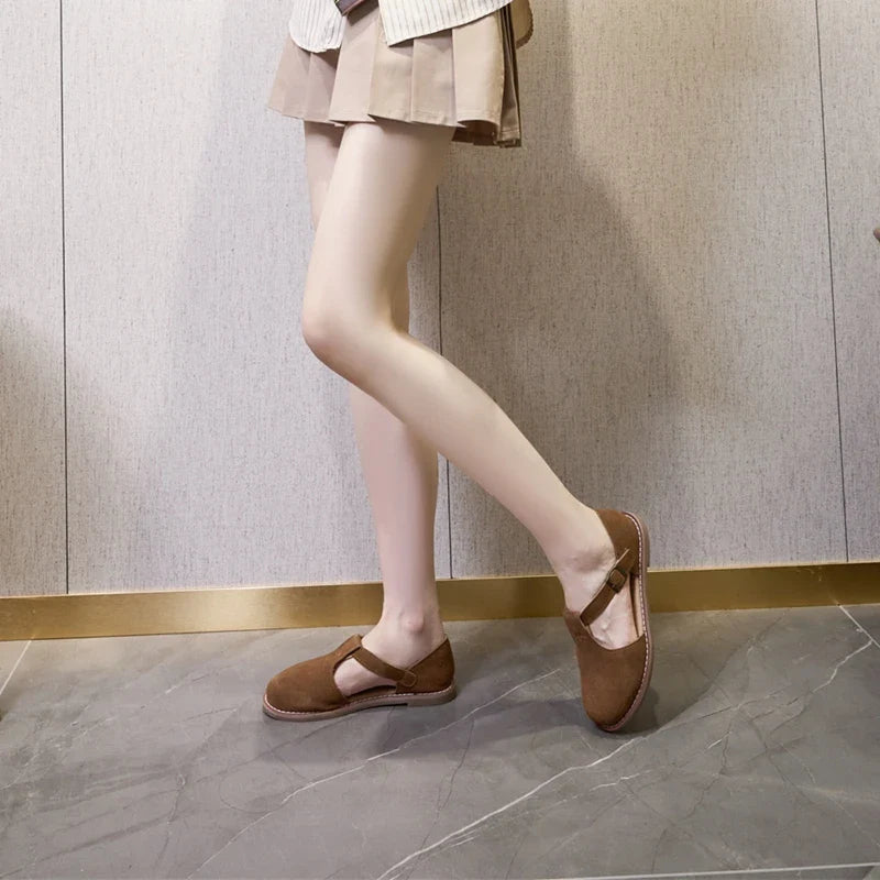 AIYUQI Women’s Retro Leather Sandals 2024 — Flat Sole Hollow Roman Style Summer Shoes
