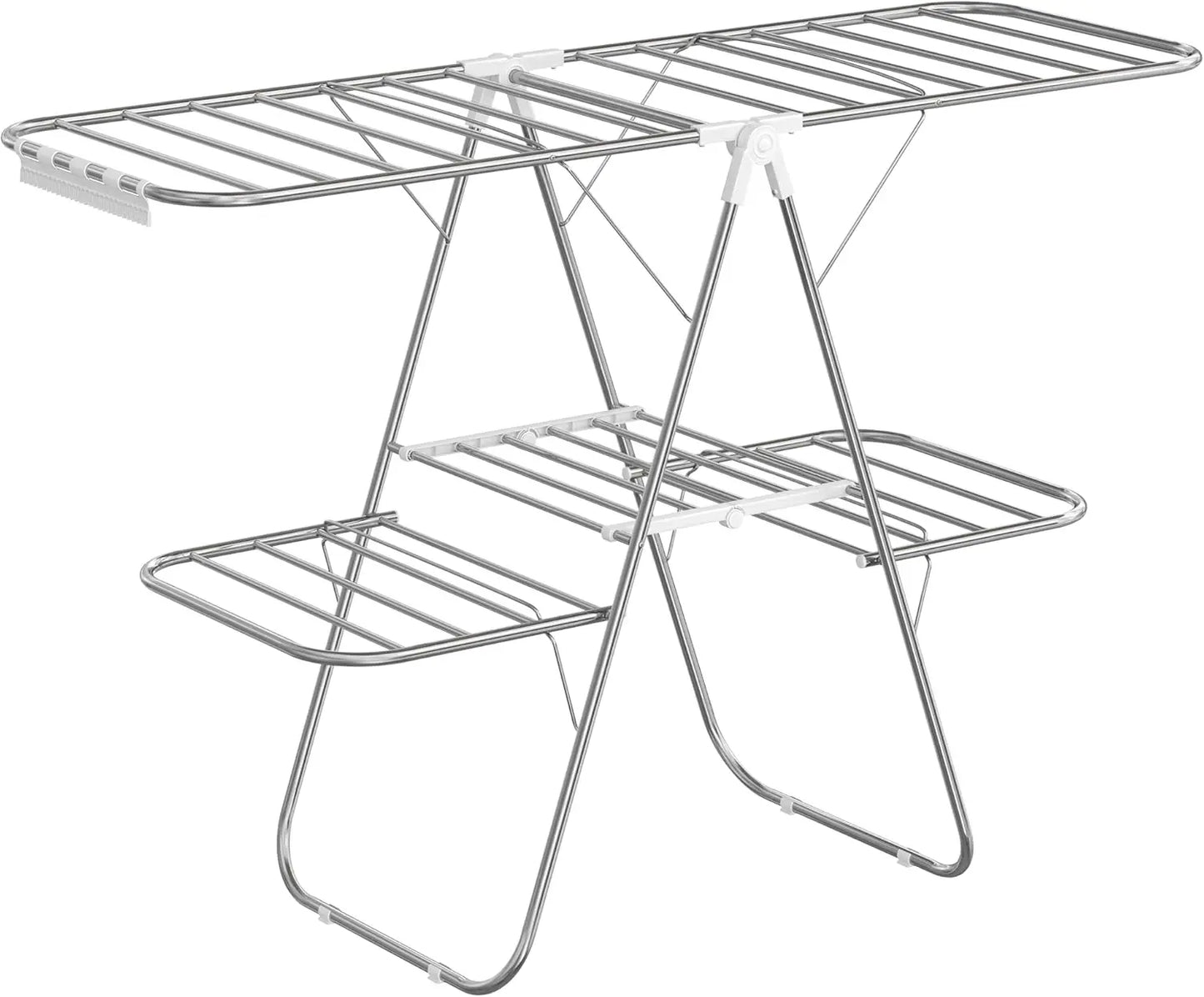 Foldable 2-Level Clothes Drying Rack – Large Free-Standing Laundry Rack with Height-Adjustable Wings