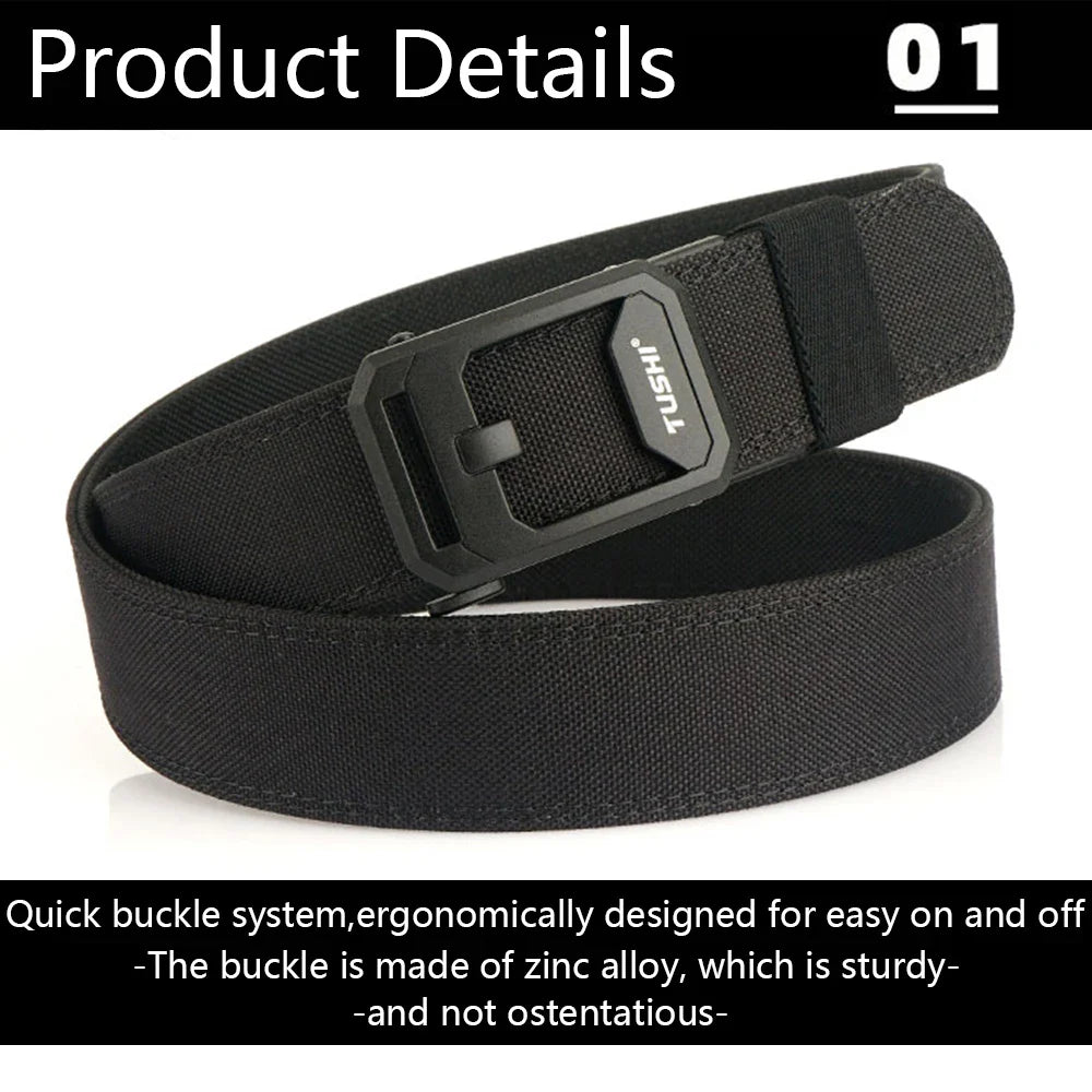 TUSHI Men's Military Tactical Belt – Heavy-Duty Sturdy Nylon with Automatic Buckle for Outdoor & Casual Wear
