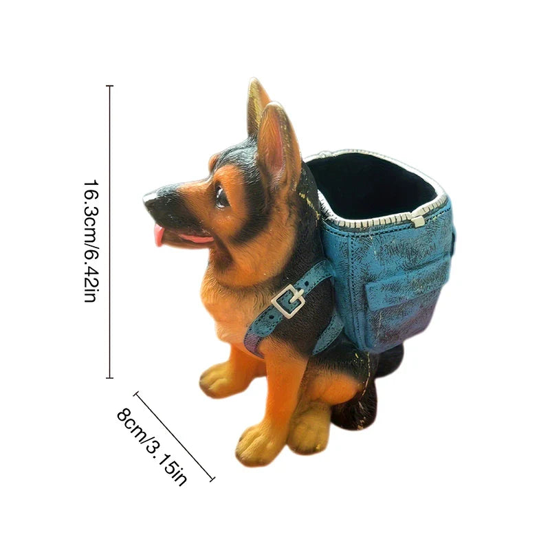 Creative Dog Desk Pencil Holder – Resin German Shepherd Pen Storage Sculpture, Office Desk Ornament & Utensil Rack