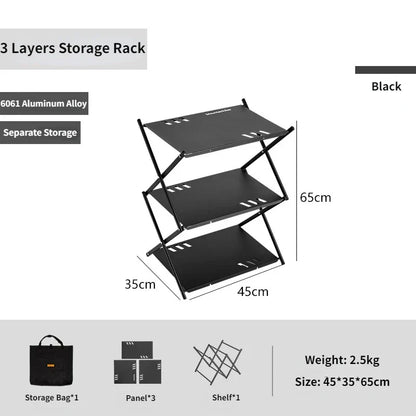 MOUNTAINHIKER Three-Tier Folding Rack – Portable Outdoor Storage Shelf for Camping, Picnic, BBQ & Garden Use