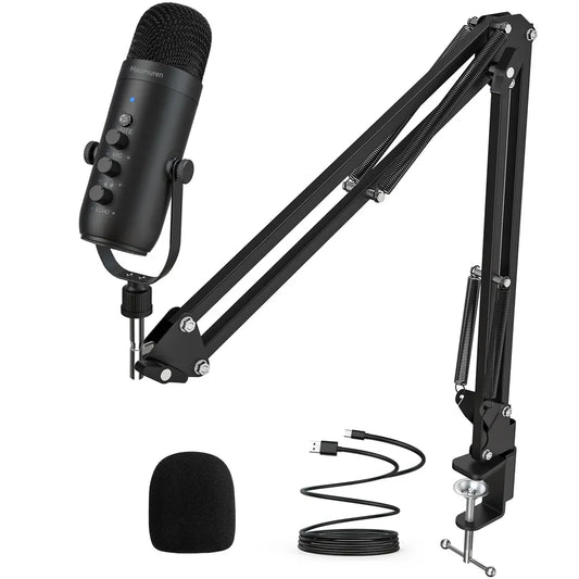Haomuren USB Podcast Microphone Kit – Cardioid Condenser Mic with Boom Arm for Streaming, Recording, YouTube & PC Studio Use