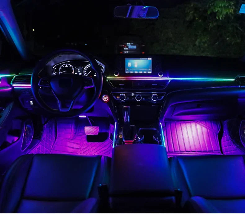 6/10/14/18-in-1 LED Car Ambient Lights – RGB 213 64-Color Acrylic Strips, Rainbow Symphony Streamer Interior Atmosphere Lamp Kit