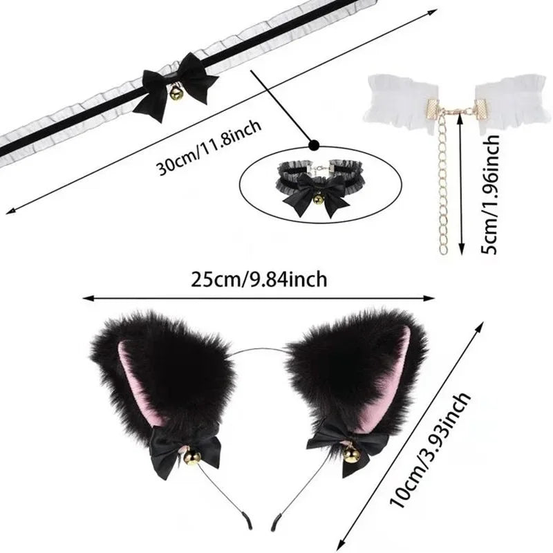Halloween Cat Ear Headband - Masquerade Cosplay Costume with Bow Tie and Bell