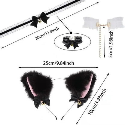 Halloween Cat Ear Headband - Masquerade Cosplay Costume with Bow Tie and Bell