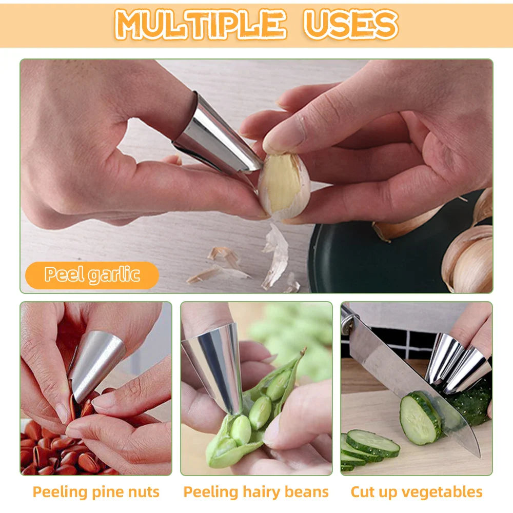 Stainless Steel Finger Protector - Anti-Cut Finger Guard for Safe Vegetable Cutting - Kitchen Gadget Accessory (1/3Pcs)