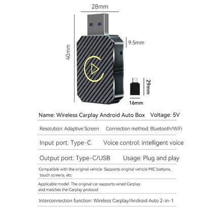 NEW 2 in 1 Mini AI Box - Wireless CarPlay and Android Auto Adapter, Wired to Wireless for Audi, Toyota, VW, Peugeot, Plug and Play