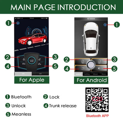 Smartphone Car Alarm System for iOS & Android – Remote Smart Key PKE Car Start/Stop Security & Keyless Entry System