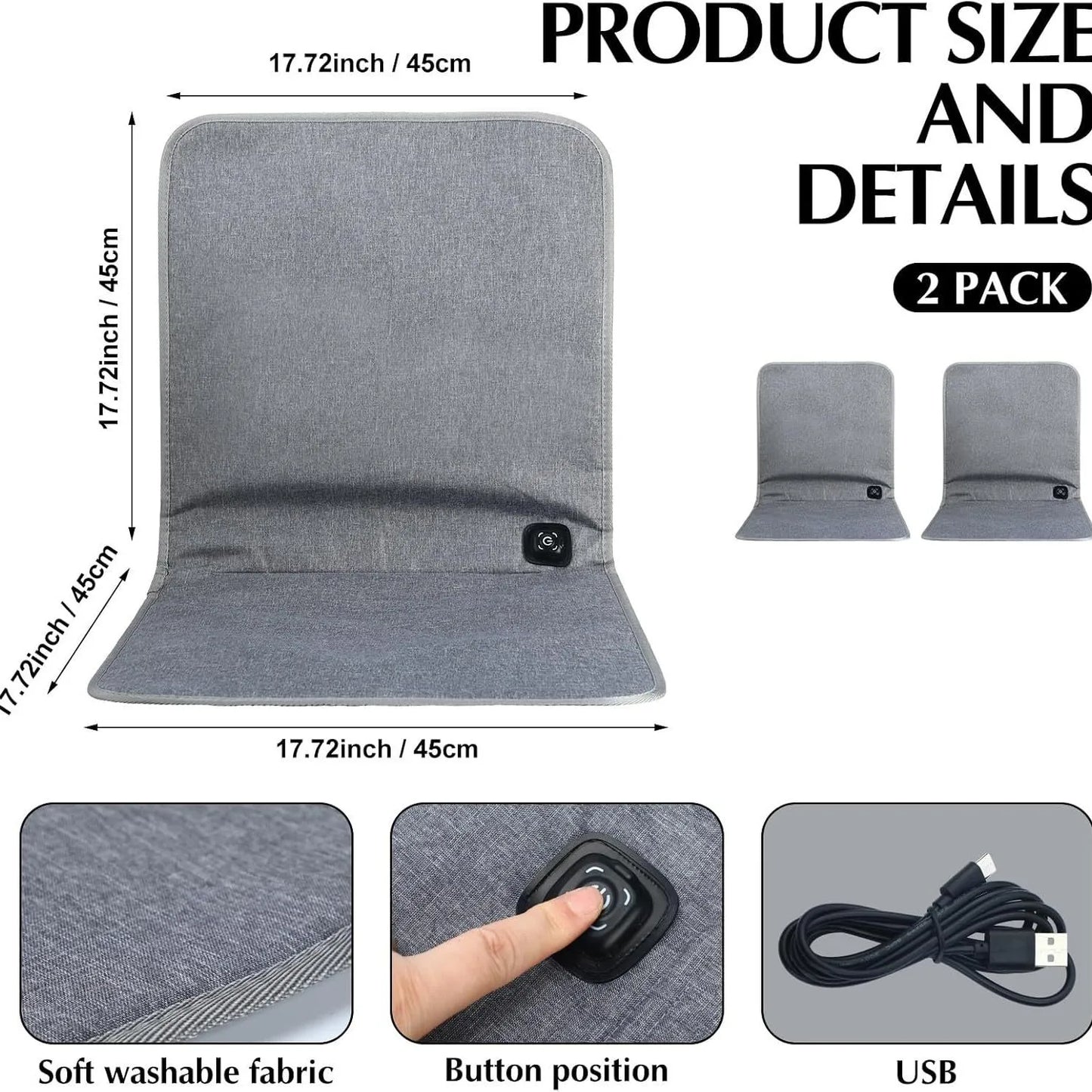 Winter USB Heated Seat Cushion 90x43cm – Waterproof 3-Level Temperature Heating Pad for Car, Office, Bed & Outdoor Use