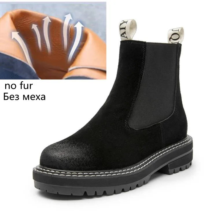 Women’s 2025 Genuine Leather Chelsea Boots – Thick-Soled Autumn Winter Ankle Short Boots